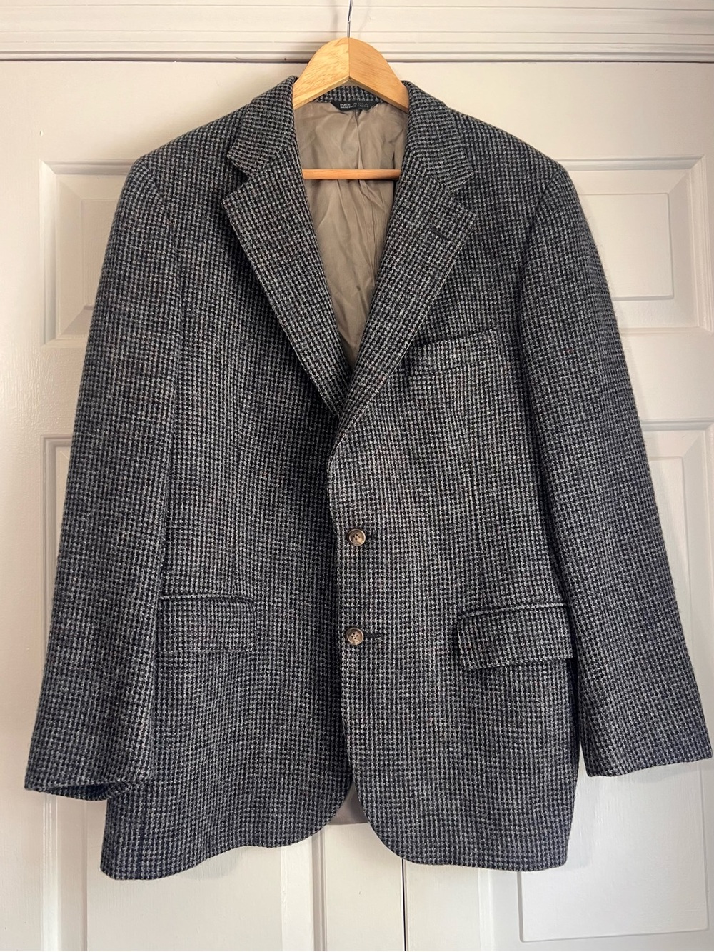 VTG Ralph Lauren Polo Wool Sport Coat Blazer Size 42 Gray Navy Houndstooth